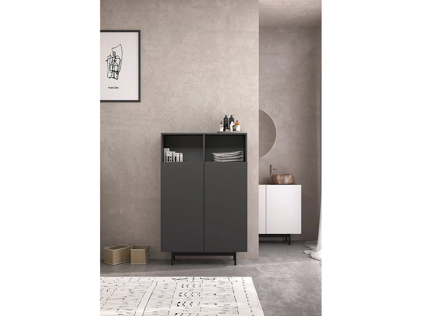 Buffet 2 portes - H140cm x L90cm x L34cm - graphite - Printed