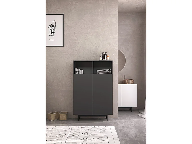 Buffet 2 portes - H140cm x L90cm x L34cm - graphite - Printed