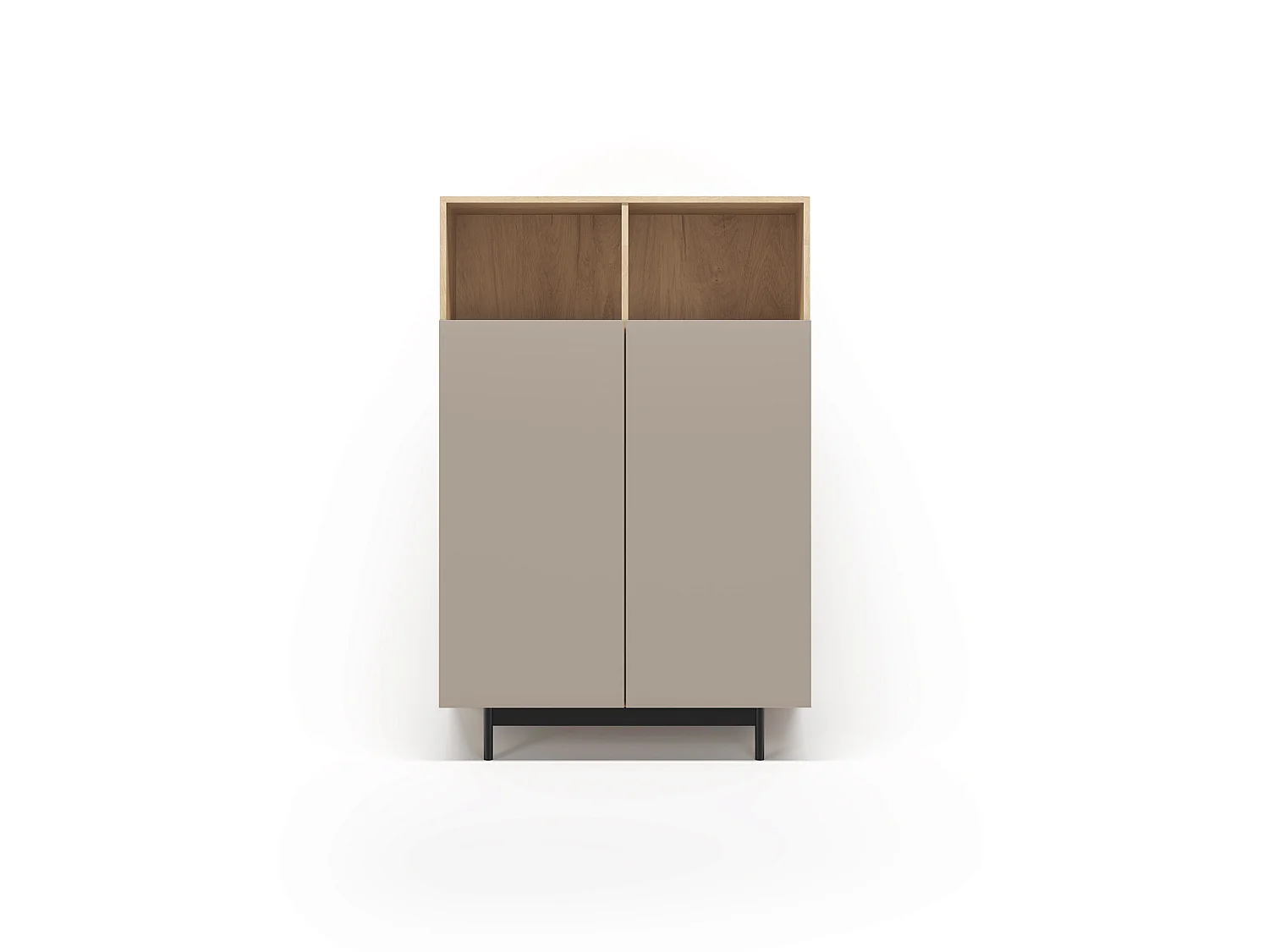 Buffet 2 portes - H140cm x L90cm x L34cm - chêne clair et taupe - Printed