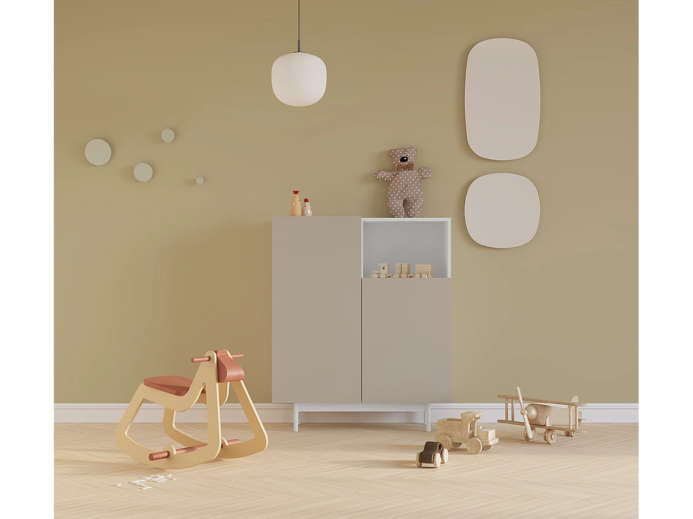 Buffet 1 niche - H110cm x L90cm x L34cm - blanc et taupe - Printed