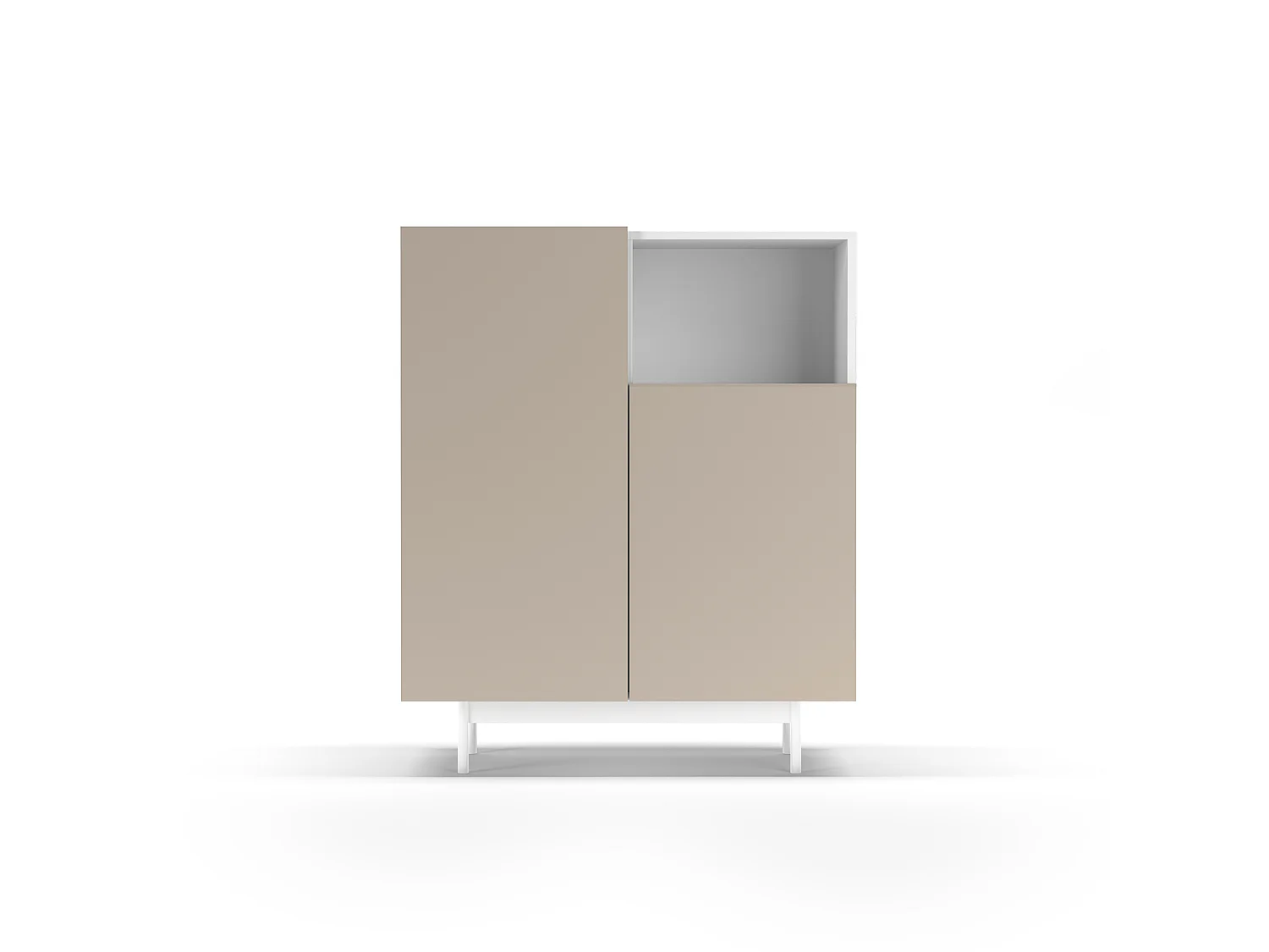 Buffet 1 niche - H110cm x L90cm x L34cm - blanc et taupe - Printed