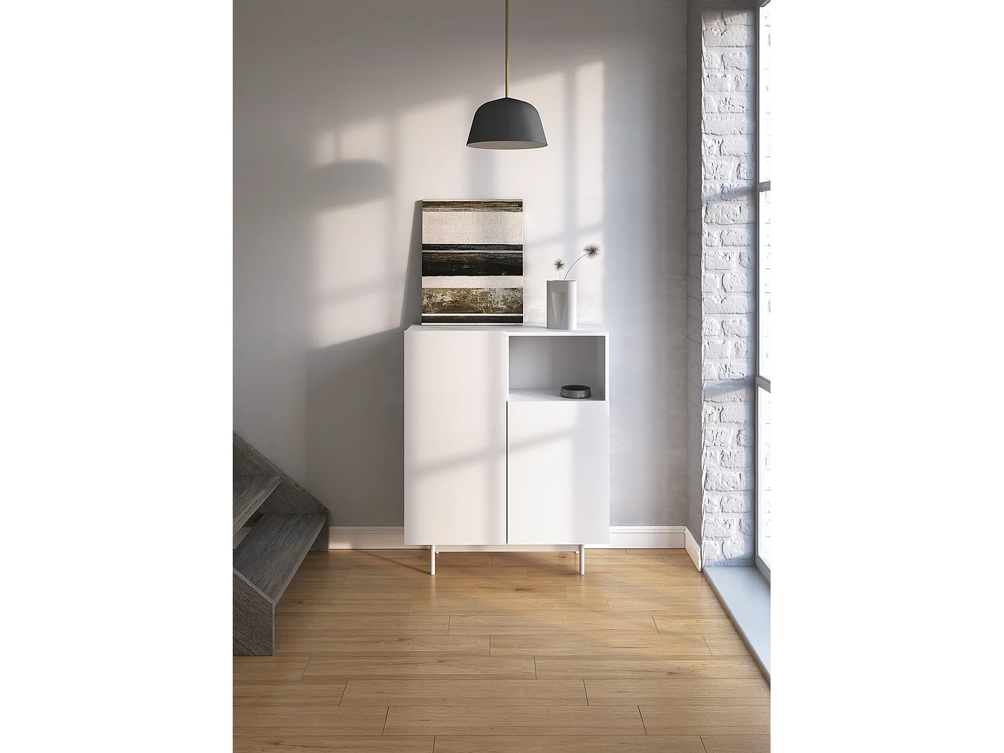 Buffet 1 niche - H110cm x L90cm x L34cm - blanc - Printed