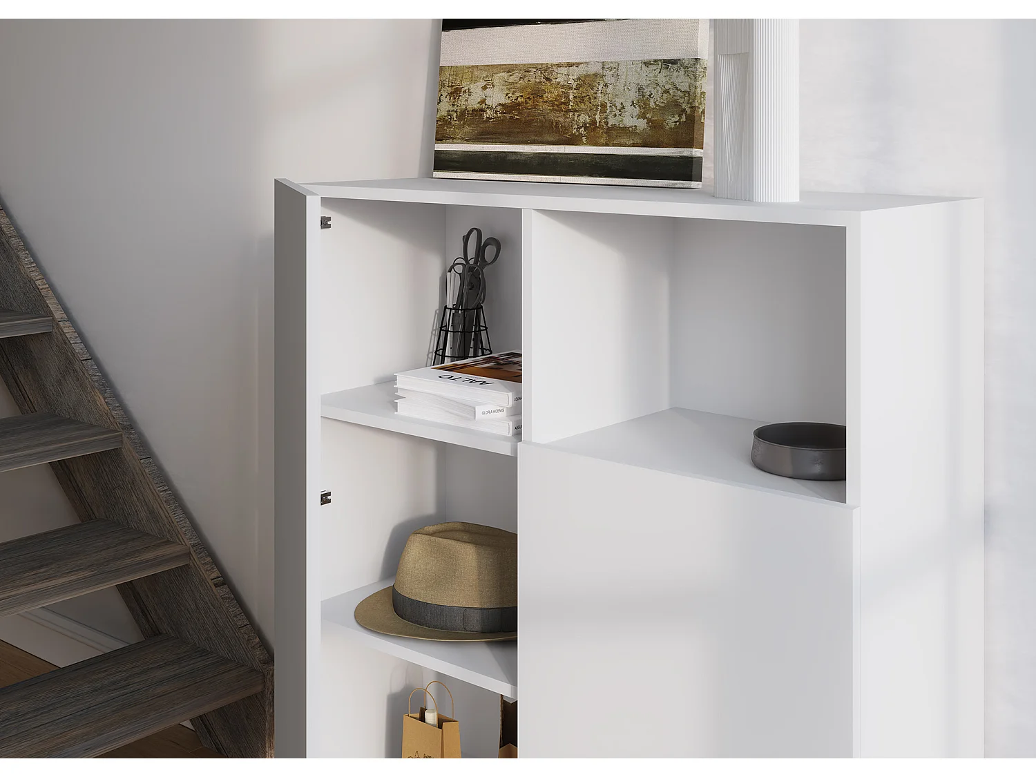 Buffet 1 niche - H110cm x L90cm x L34cm - blanc - Printed