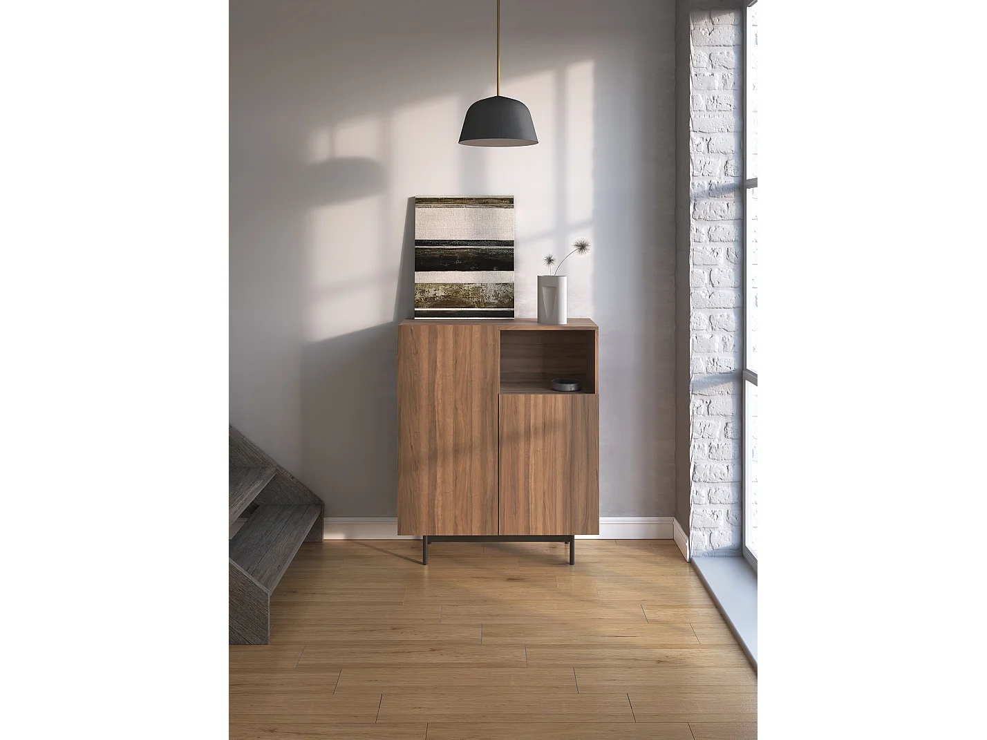 Buffet 1 niche - H110cm x L90cm x L34cm - noyer - Printed