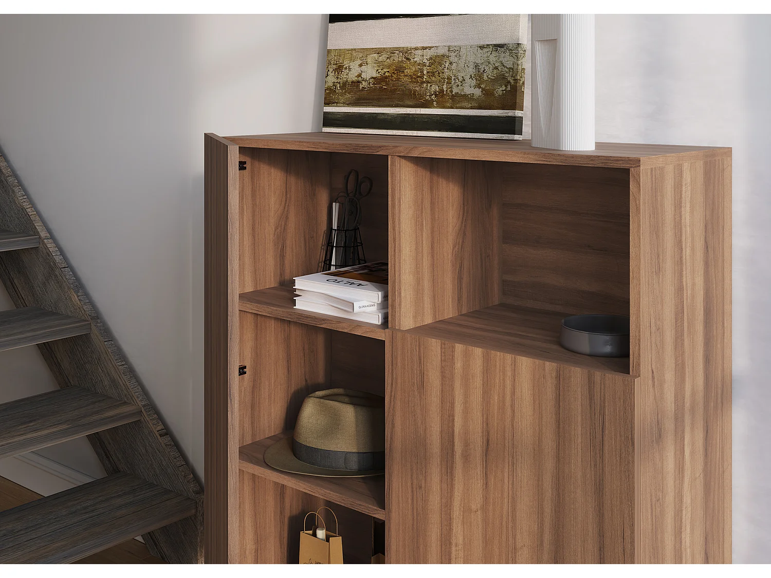 Buffet 1 niche - H110cm x L90cm x L34cm - noyer - Printed