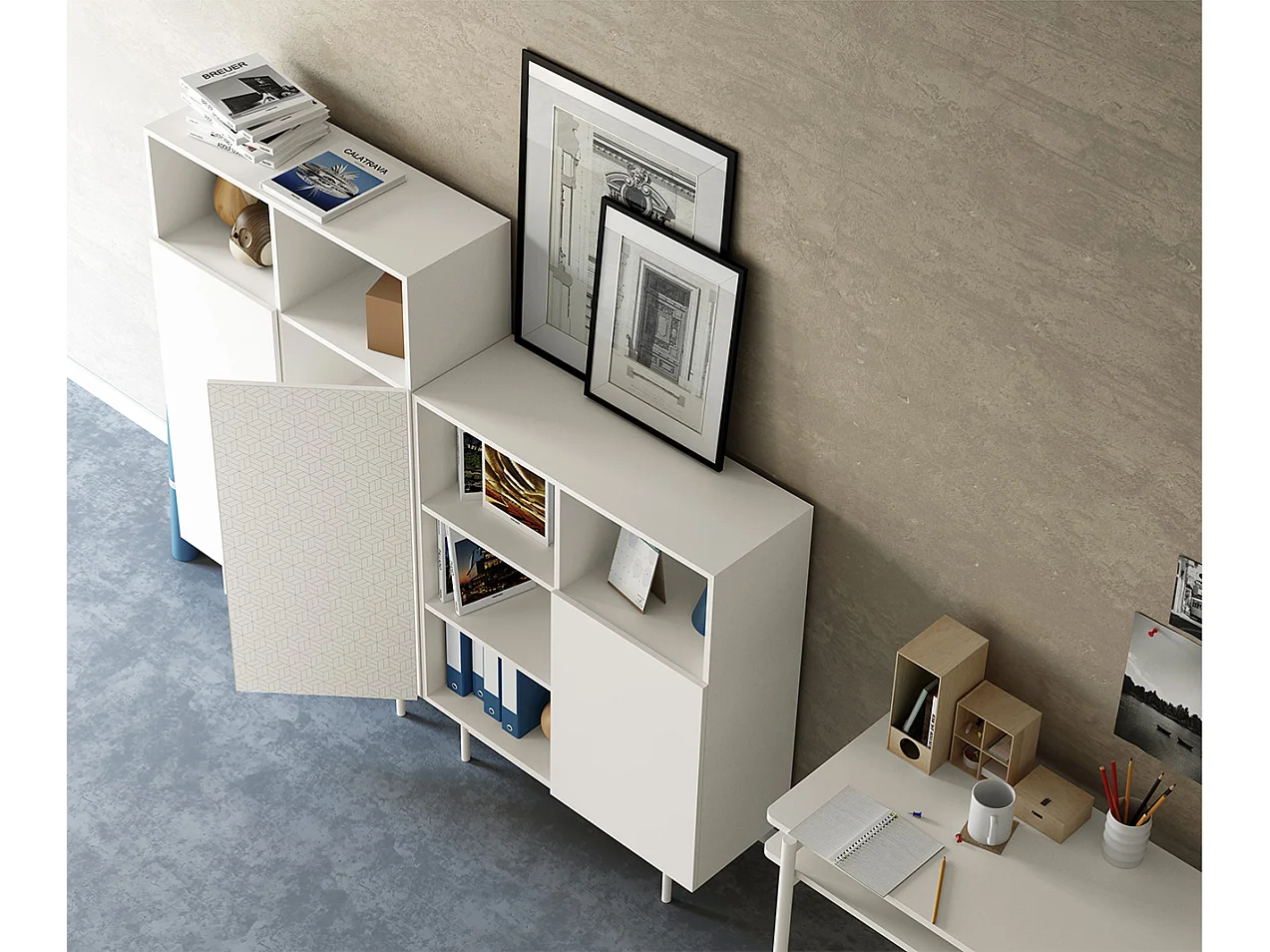 Buffet 2 portes - H140cm x L90cm x L34cm - blanc - Printed Sérig