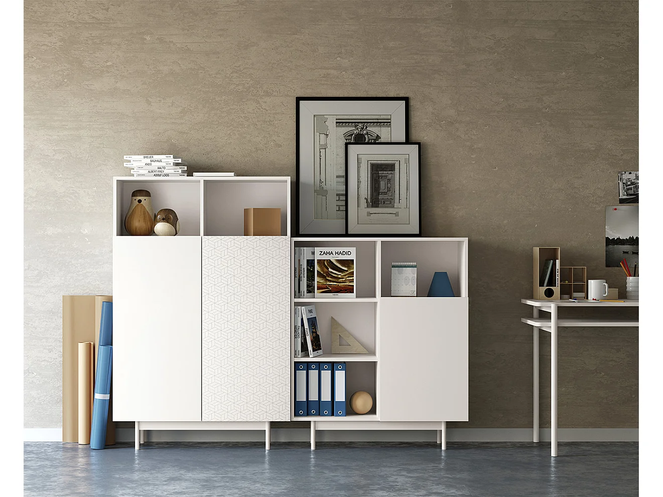 Buffet 2 portes - H140cm x L90cm x L34cm - blanc - Printed Sérig