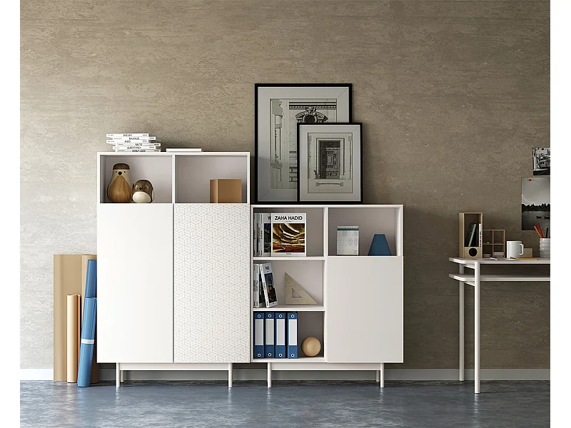 Buffet 2 portes - H140cm x L90cm x L34cm - blanc - Printed Sérig