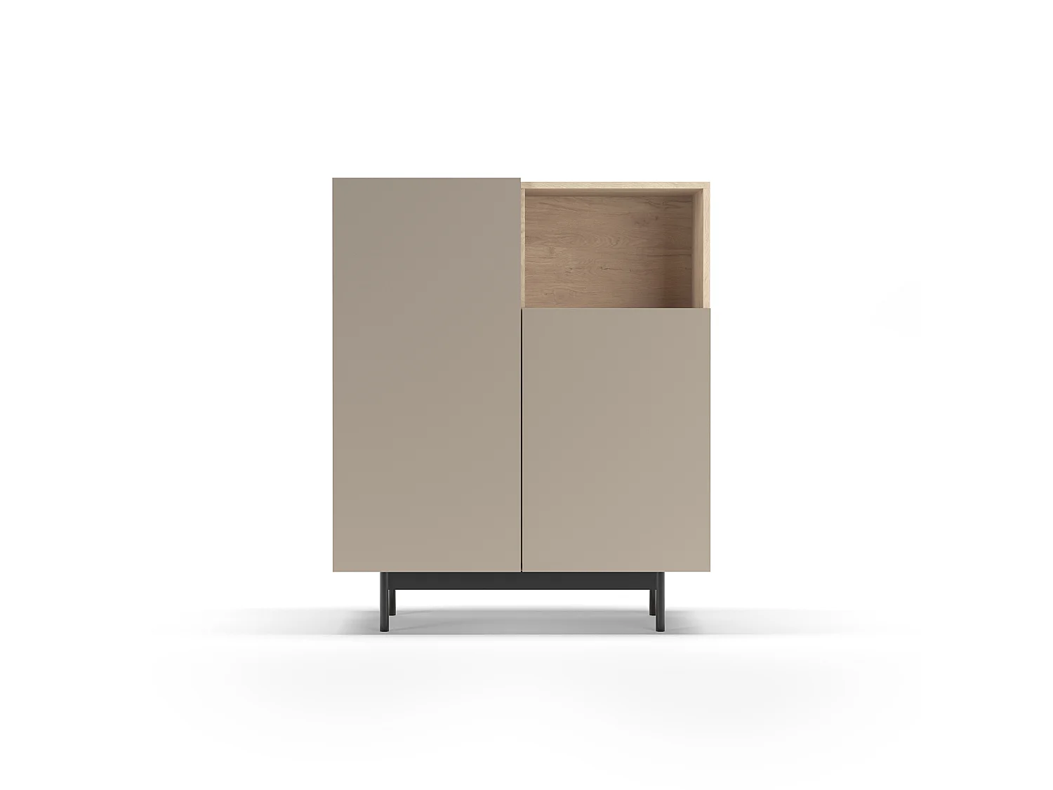 Buffet 1 niche - H110cm x L90cm x L34cm - chêne clair et taupe - Printed