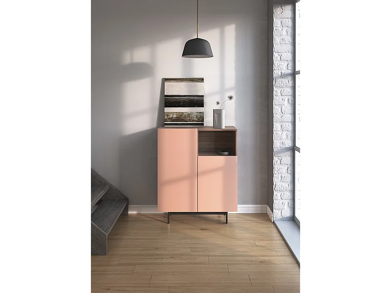 Buffet 1 niche - H110cm x L90cm x L34cm - noyer et rose - Printed