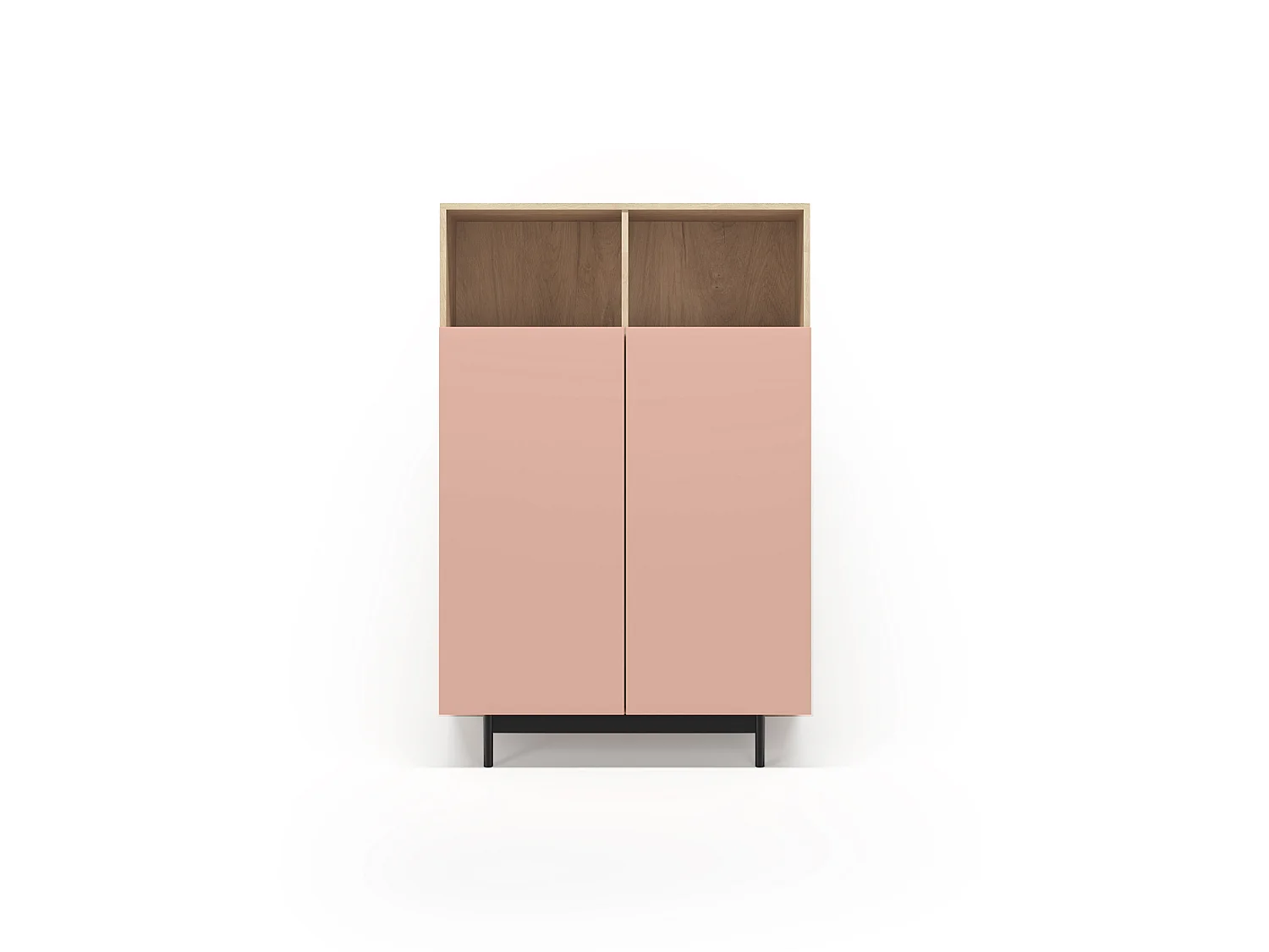 Buffet 2 portes - H140cm x L90cm x L34cm - chêne clair et rose - Printed