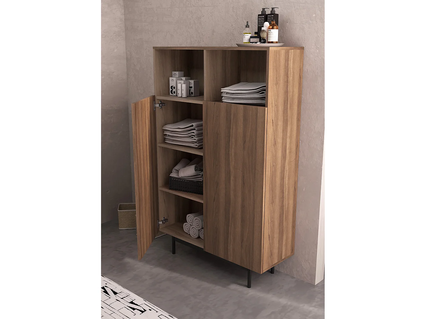 Buffet 2 portes - H140cm x L90cm x L34cm - noyer - Printed
