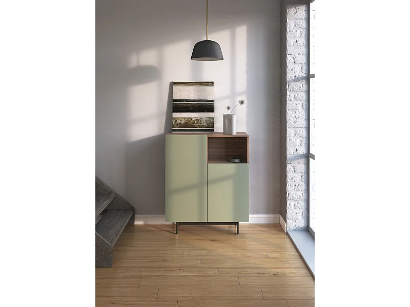 Buffet 1 niche - H110cm x L90cm x L34cm - noyer et vert - Printed