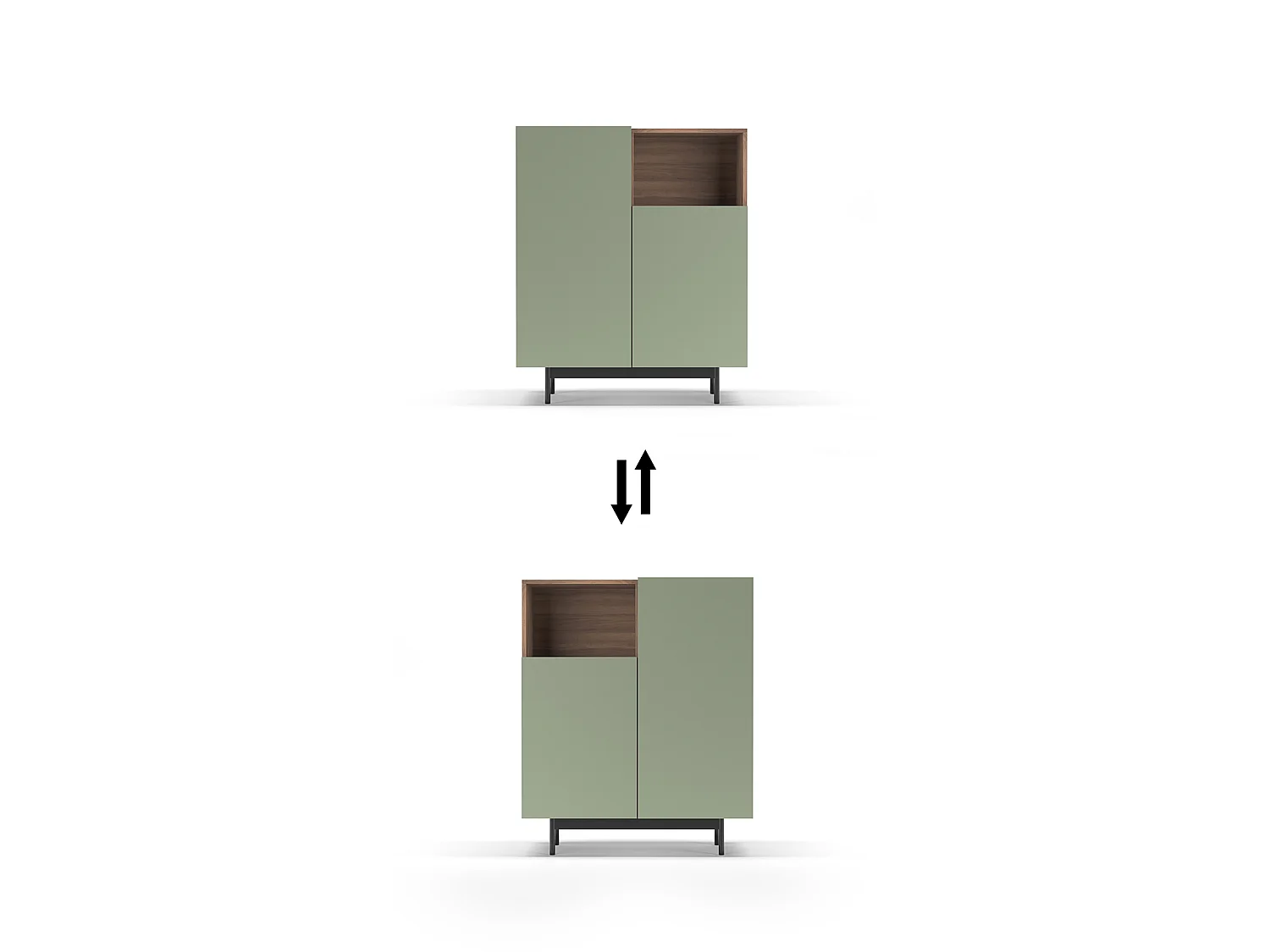 Buffet 1 niche - H110cm x L90cm x L34cm - noyer et vert - Printed