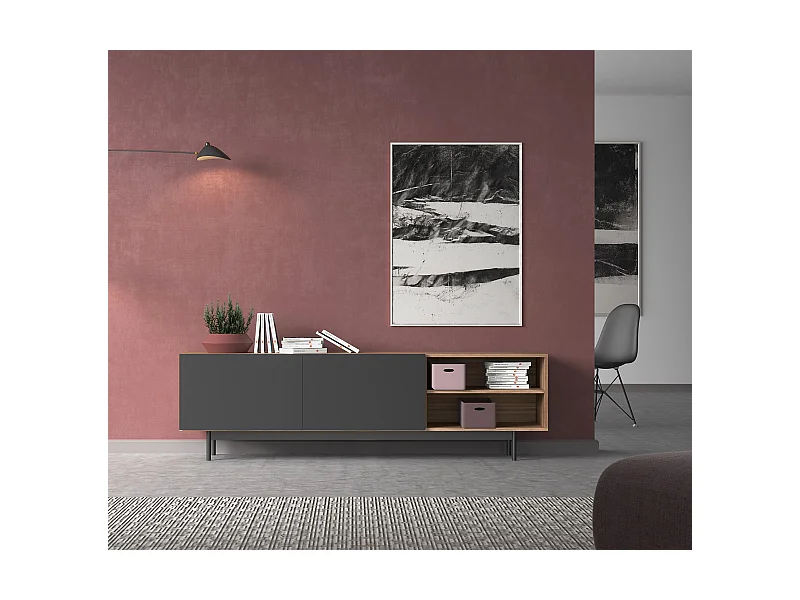 Mueble TV - A52cm x L180cm x F43cm - nogal y grafito - Printed