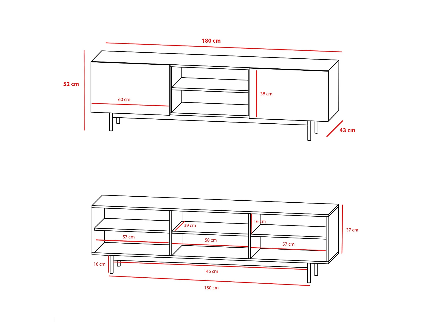 Mueble TV - A52cm x L180cm x F43cm - roble - Printed