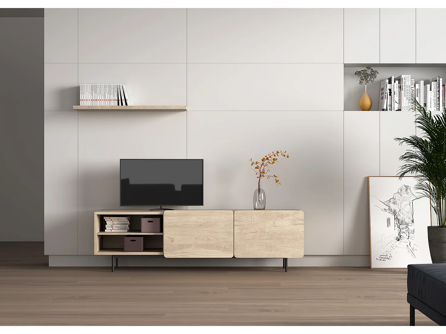 Mueble TV - A54cm x L180cm x F43cm - roble - Printed