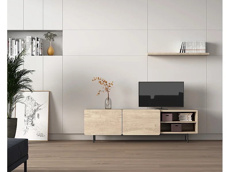 Meuble TV - H54cm x L180cm x L43cm - chêne clair - Printed