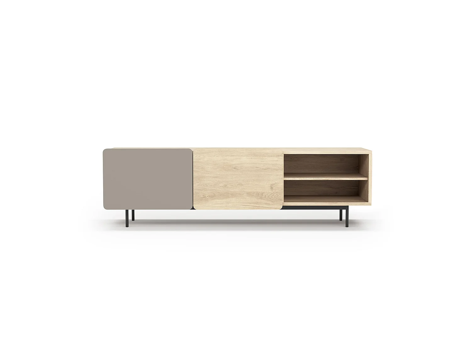 Meuble TV - H54cm x L180cm x L43cm - chêne clair et taupe - Printed