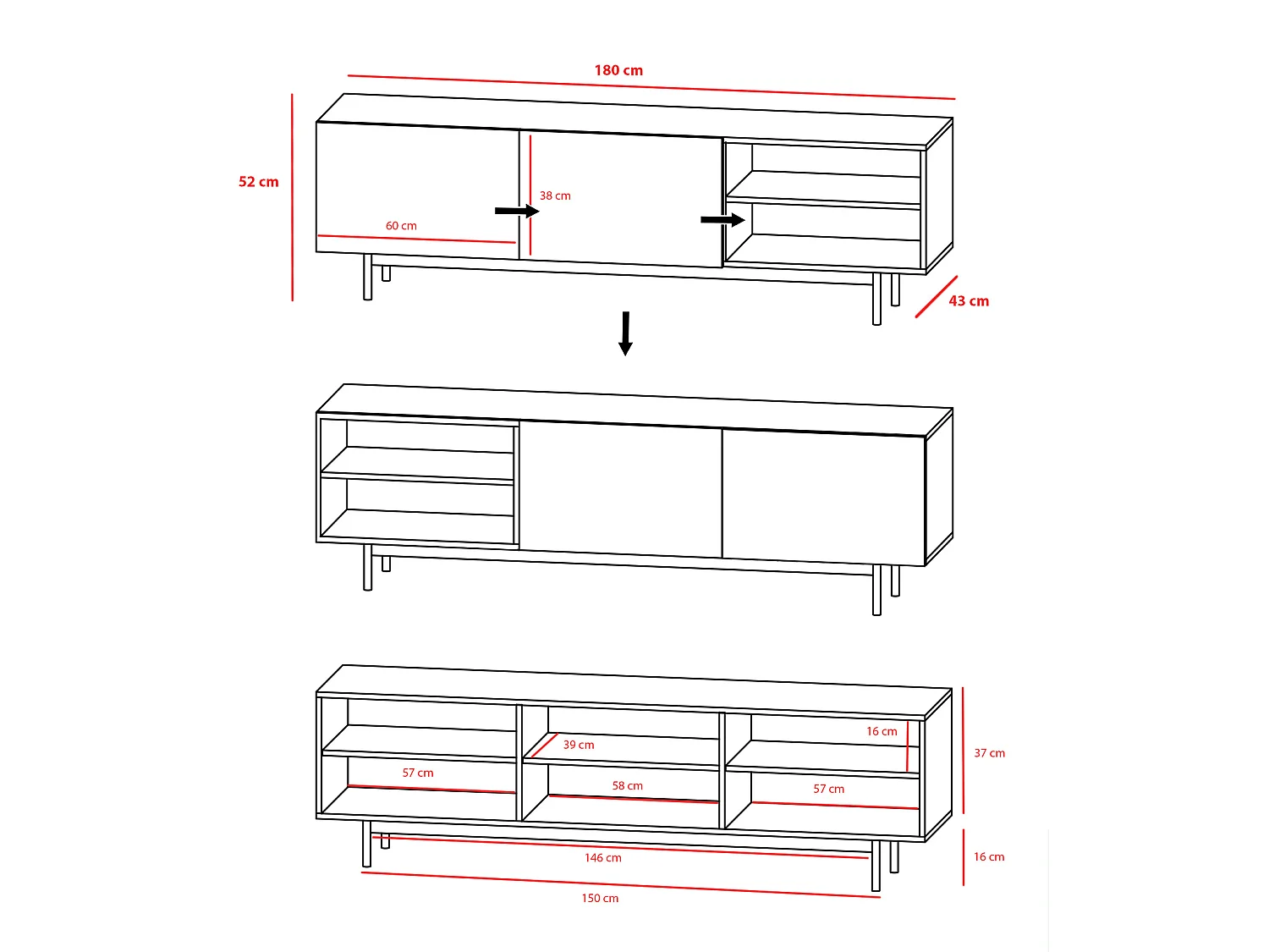 Mueble TV - A52cm x L180cm x F43cm - roble - Printed