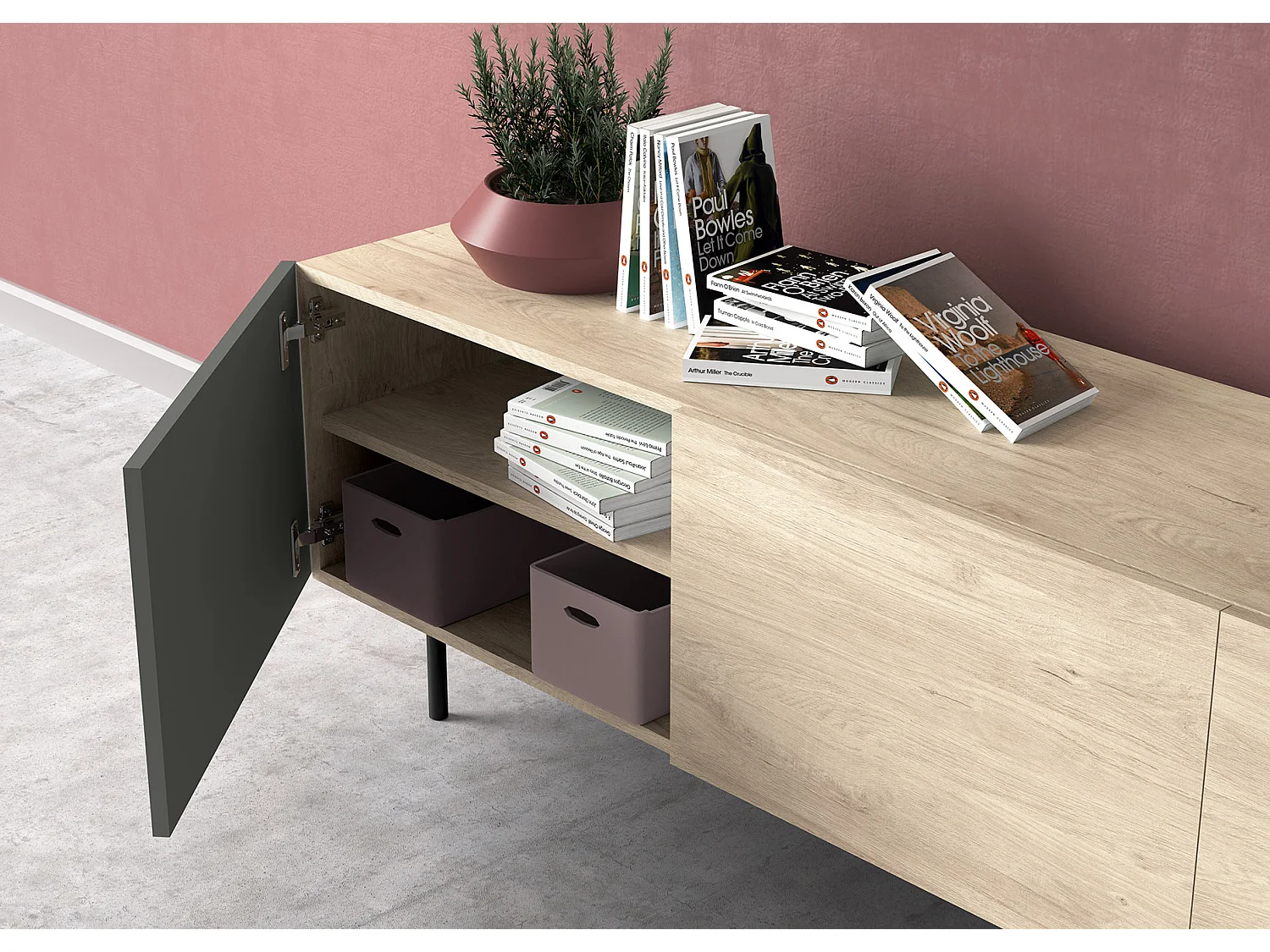 Mueble TV 3 puertas - A52cm x L180cm x F43cm - roble y grafito - Printed