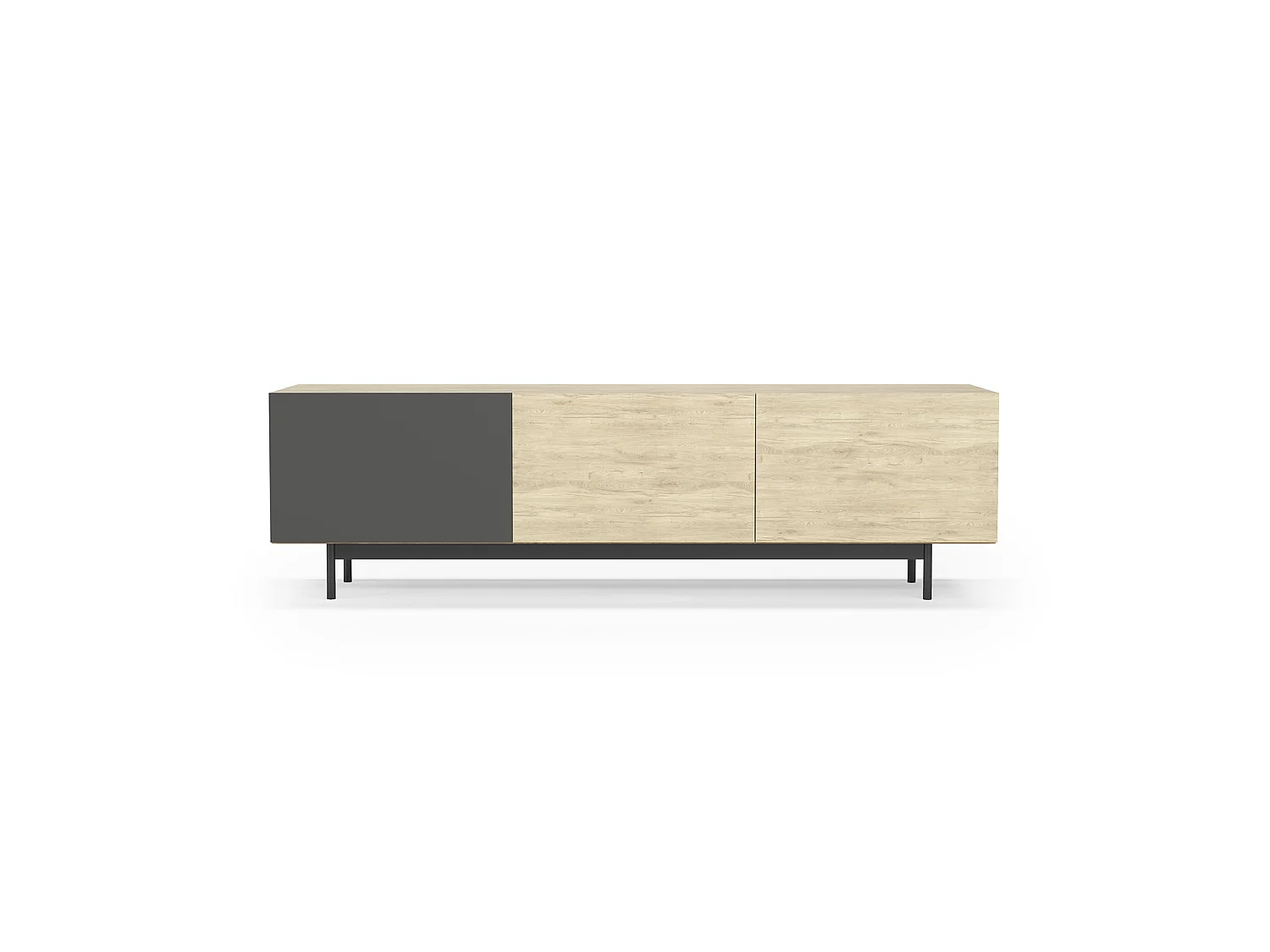 Mueble TV 3 puertas - A52cm x L180cm x F43cm - roble y grafito - Printed