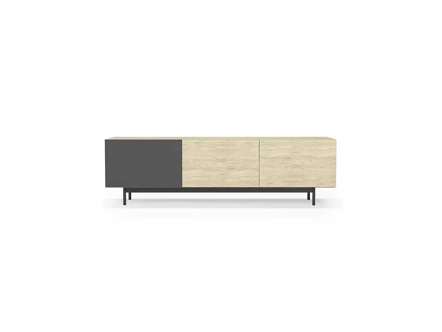 Meuble TV 3 portes - H52cm x L180cm x L43cm - chêne clair et graphite - Printed