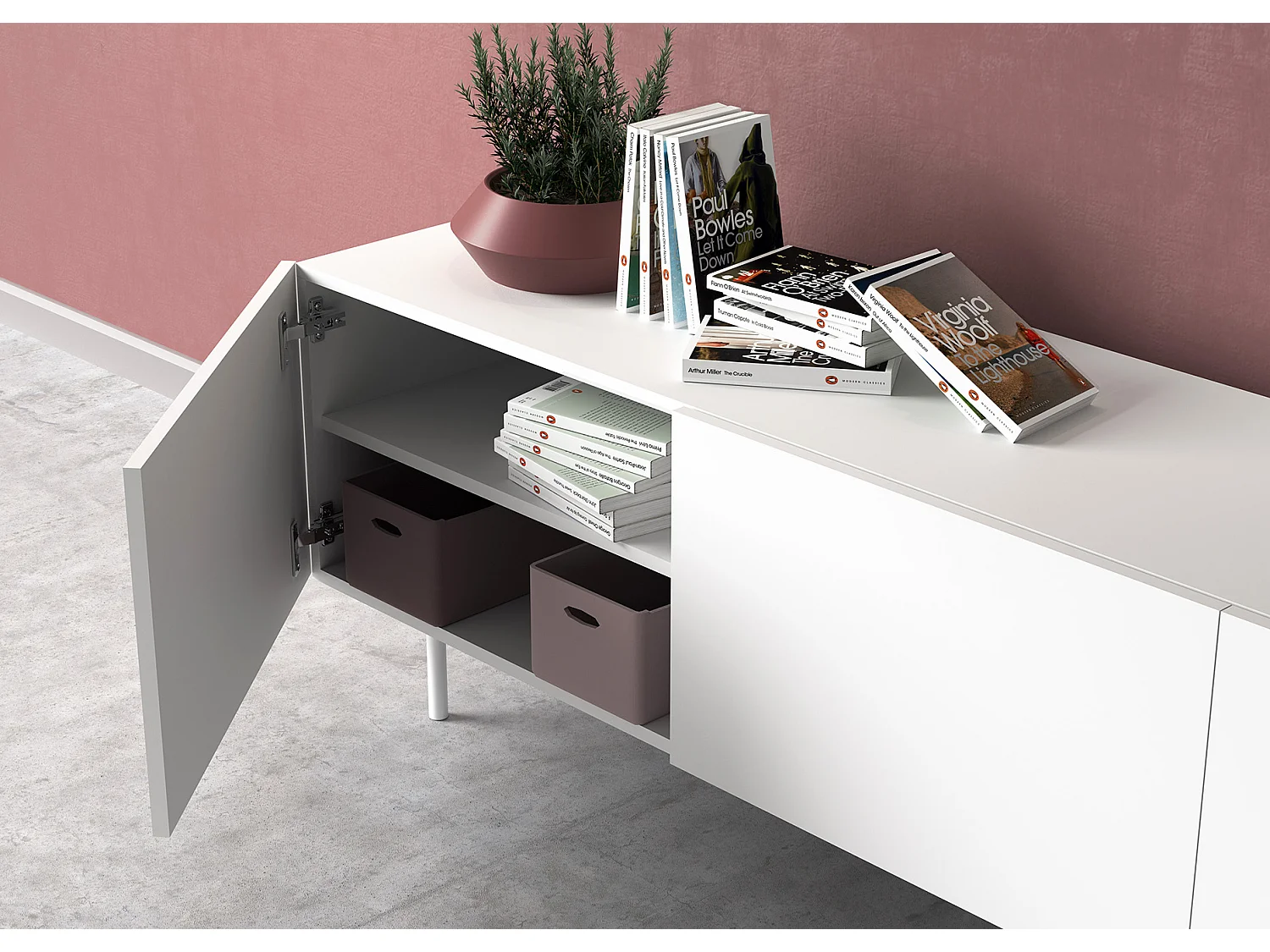 Meuble TV 3 portes - H52cm x L180cm x L43cm - blanc - Printed