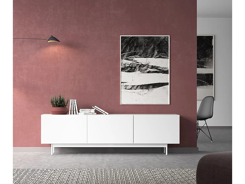 Meuble TV 3 portes - H52cm x L180cm x L43cm - blanc - Printed