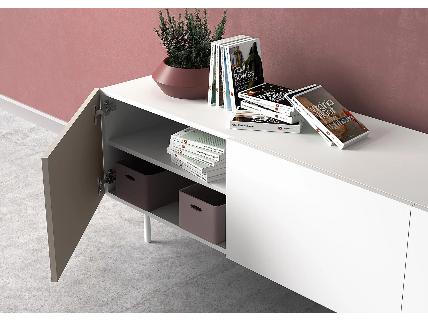 Mueble TV 3 puertas - A52cm x L180cm x F43cm - blanco y arena - Printed