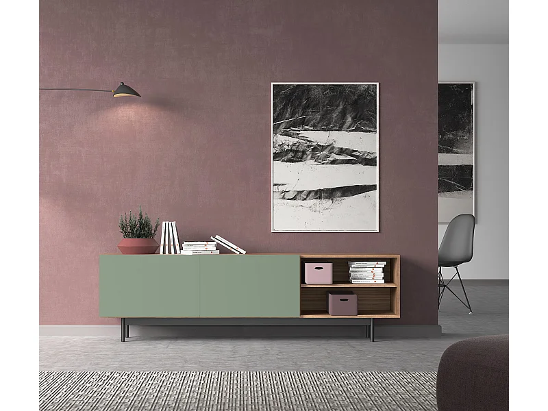 Mueble TV - A52cm x L180cm x F43cm - nogal y verde - Printed