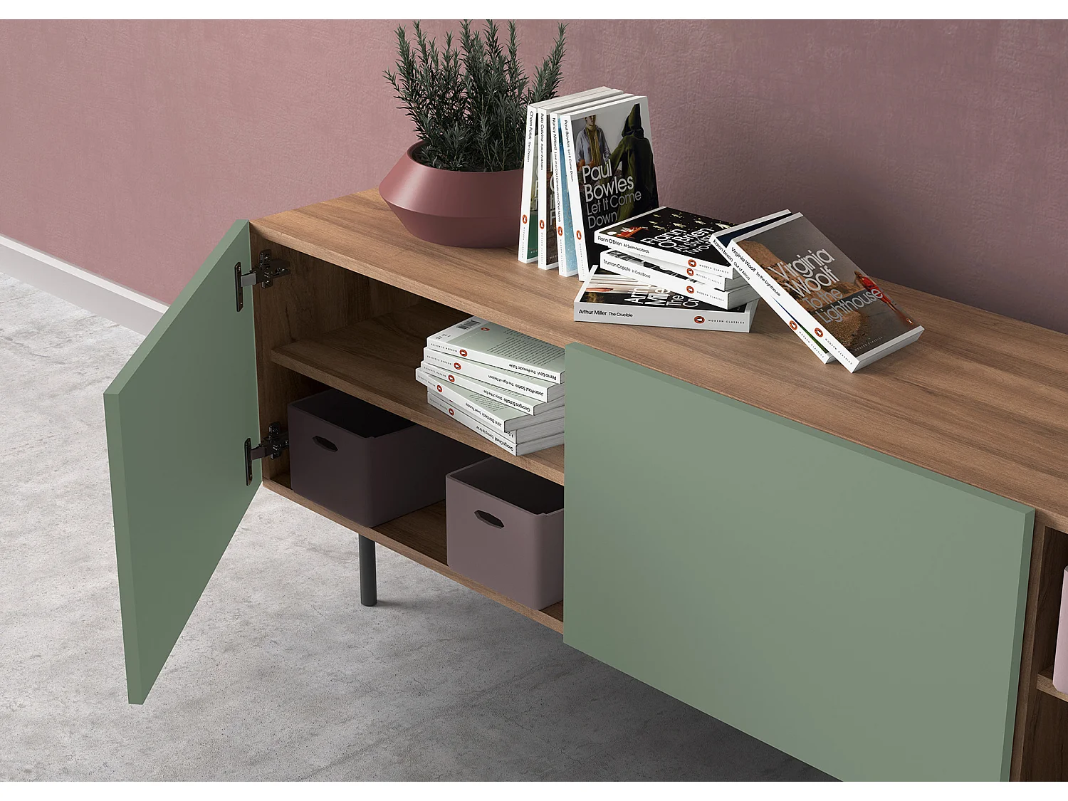 Mueble TV - A52cm x L180cm x F43cm - nogal y verde - Printed