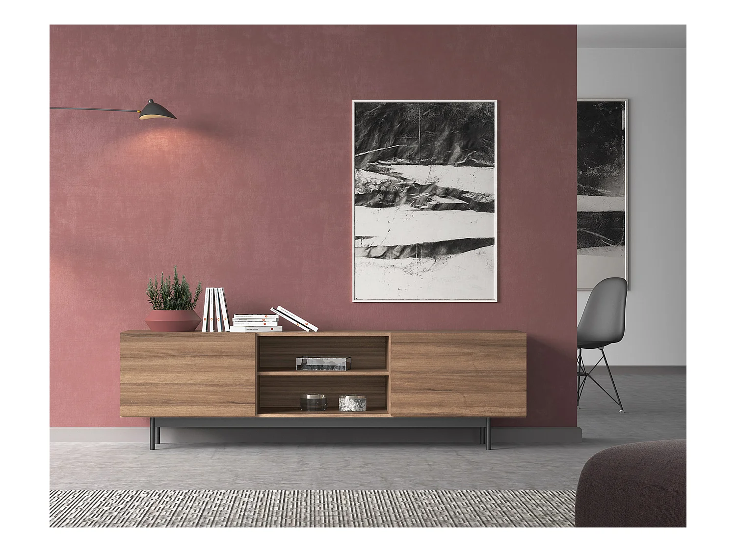 Mueble TV - A52cm x L180cm x F43cm - nogal - Printed