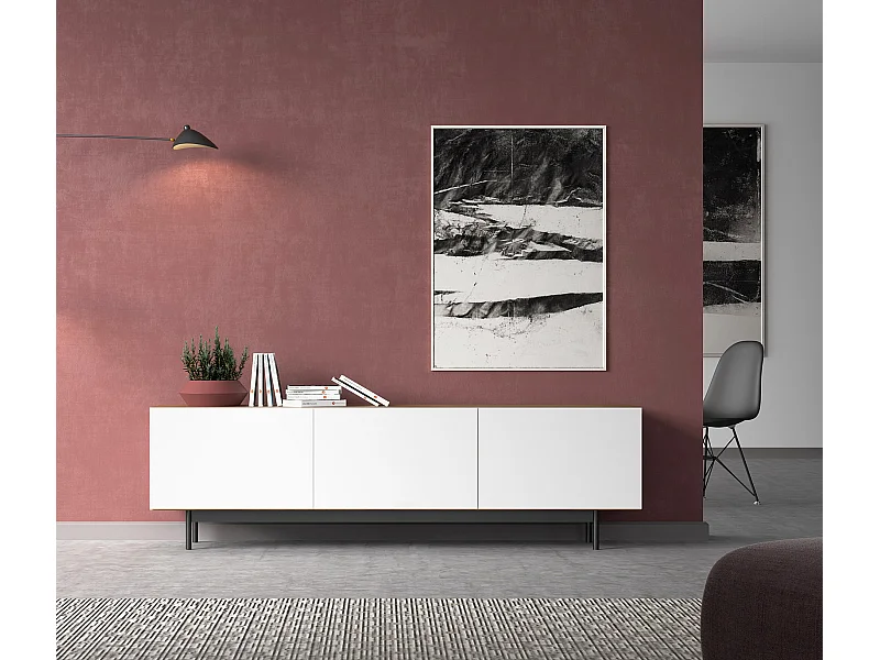 Mueble TV 3 puertas - A52cm x L180cm x F43cm - nogal y blanco - Printed