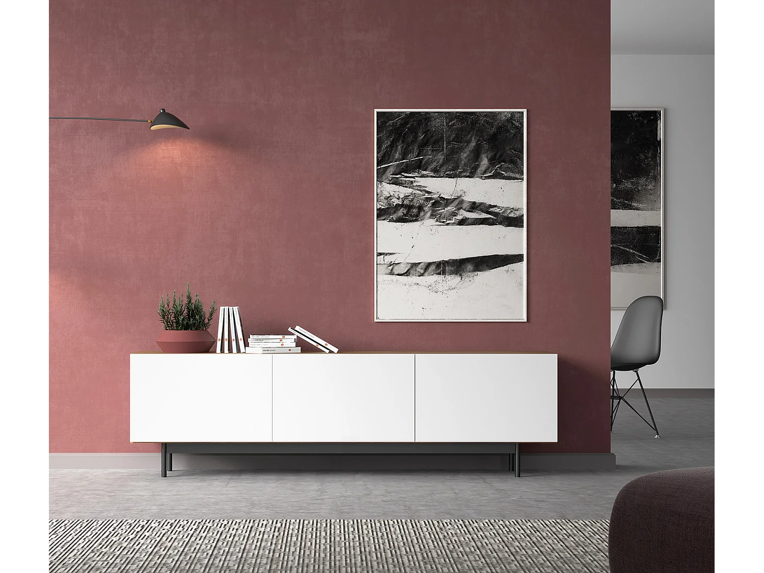 Mueble TV 3 puertas - A52cm x L180cm x F43cm - nogal y blanco - Printed