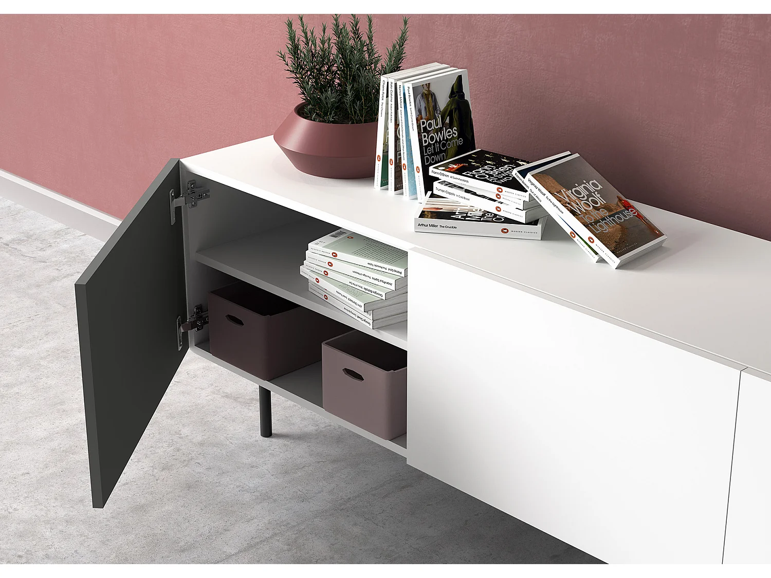 Mueble TV 3 puertas - A52cm x L180cm x F43cm - blanco y grafito - Printed