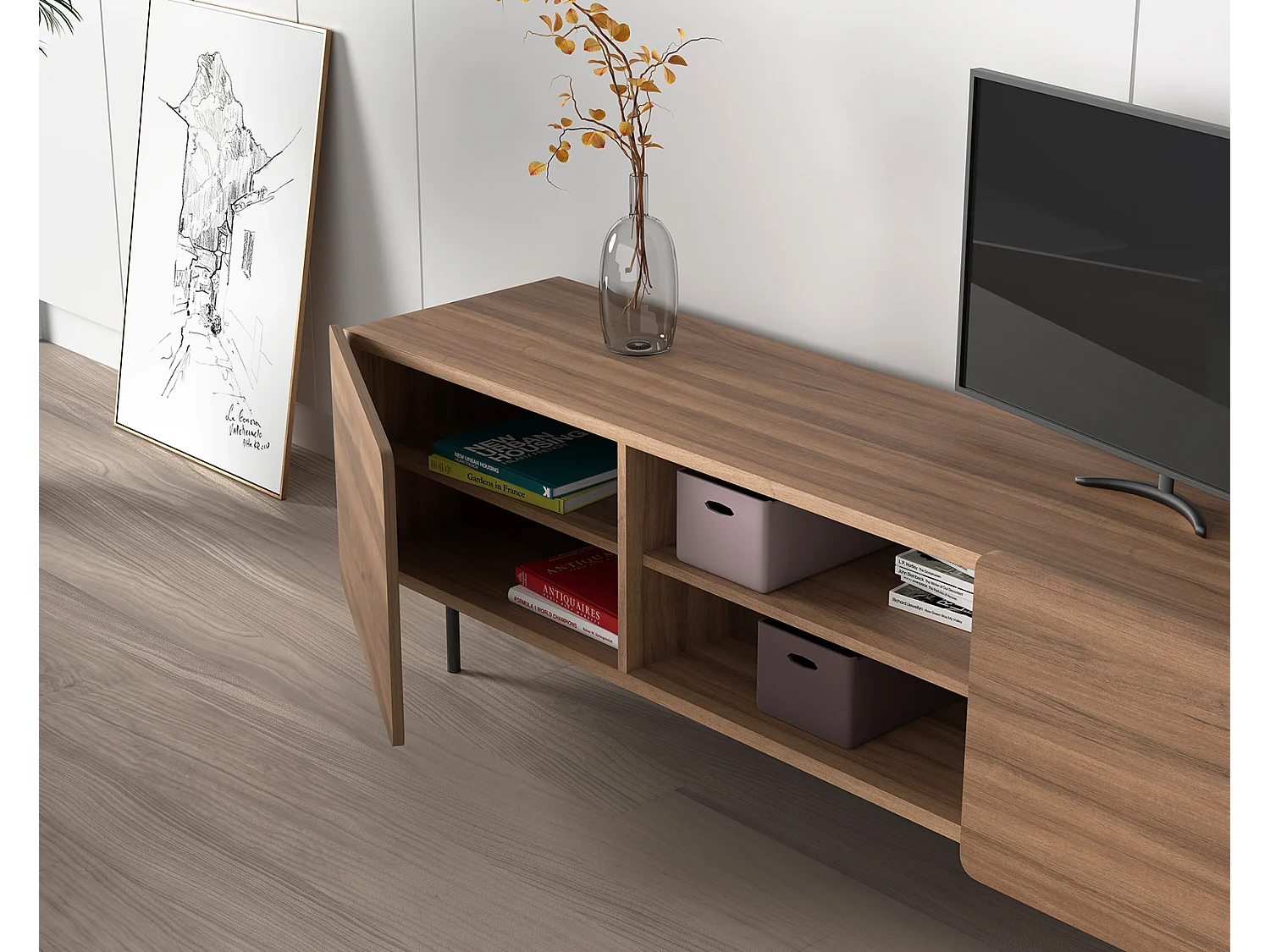 Mueble TV - A54cm x L180cm x F43cm - nogal - Printed