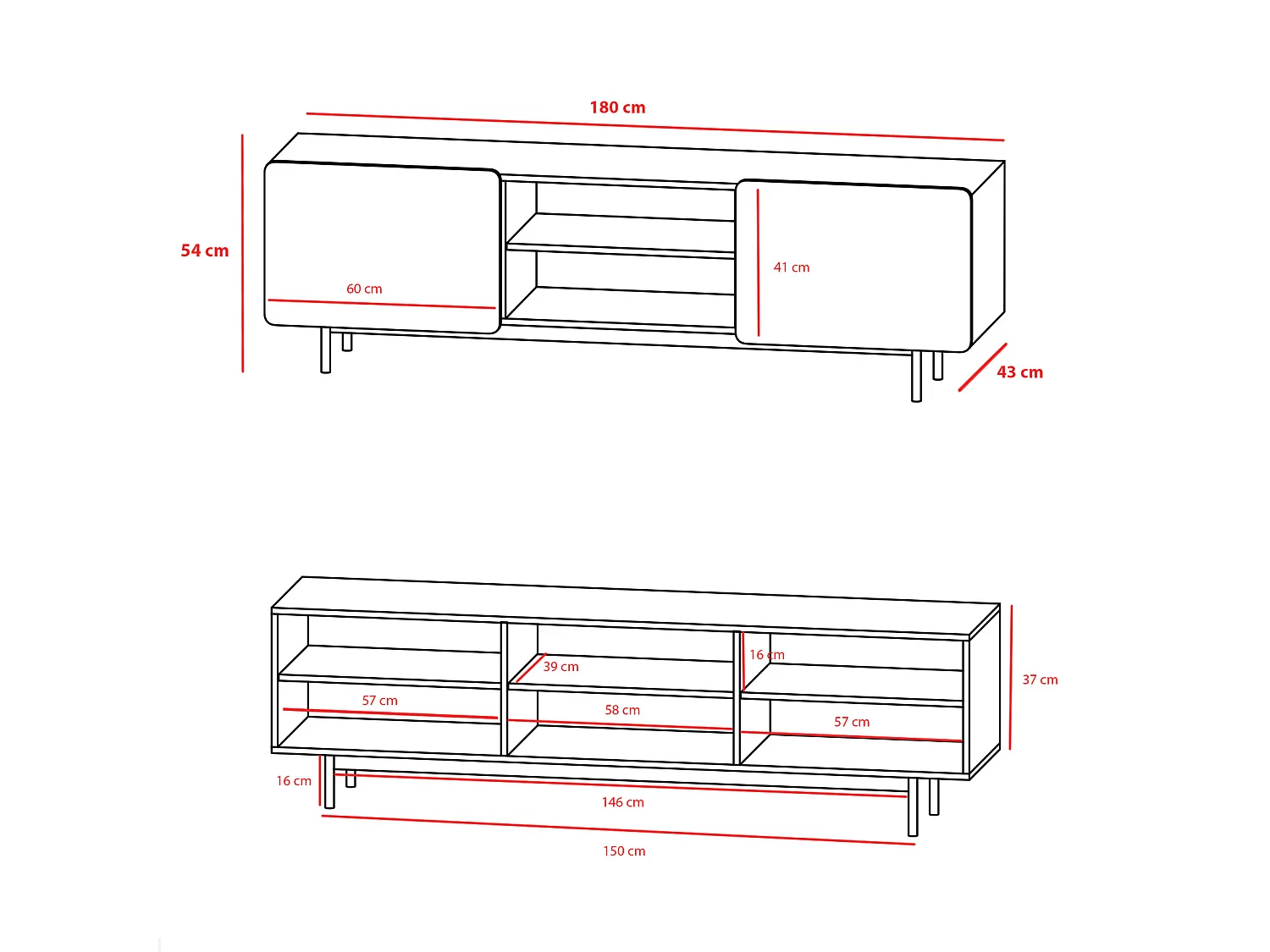 Mueble TV - A54cm x L180cm x F43cm - nogal - Printed