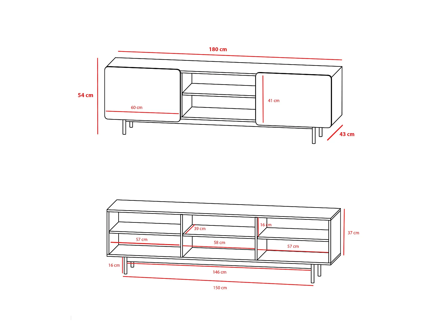 Meuble TV - H54cm x L180cm x L43cm - chêne clair - Printed