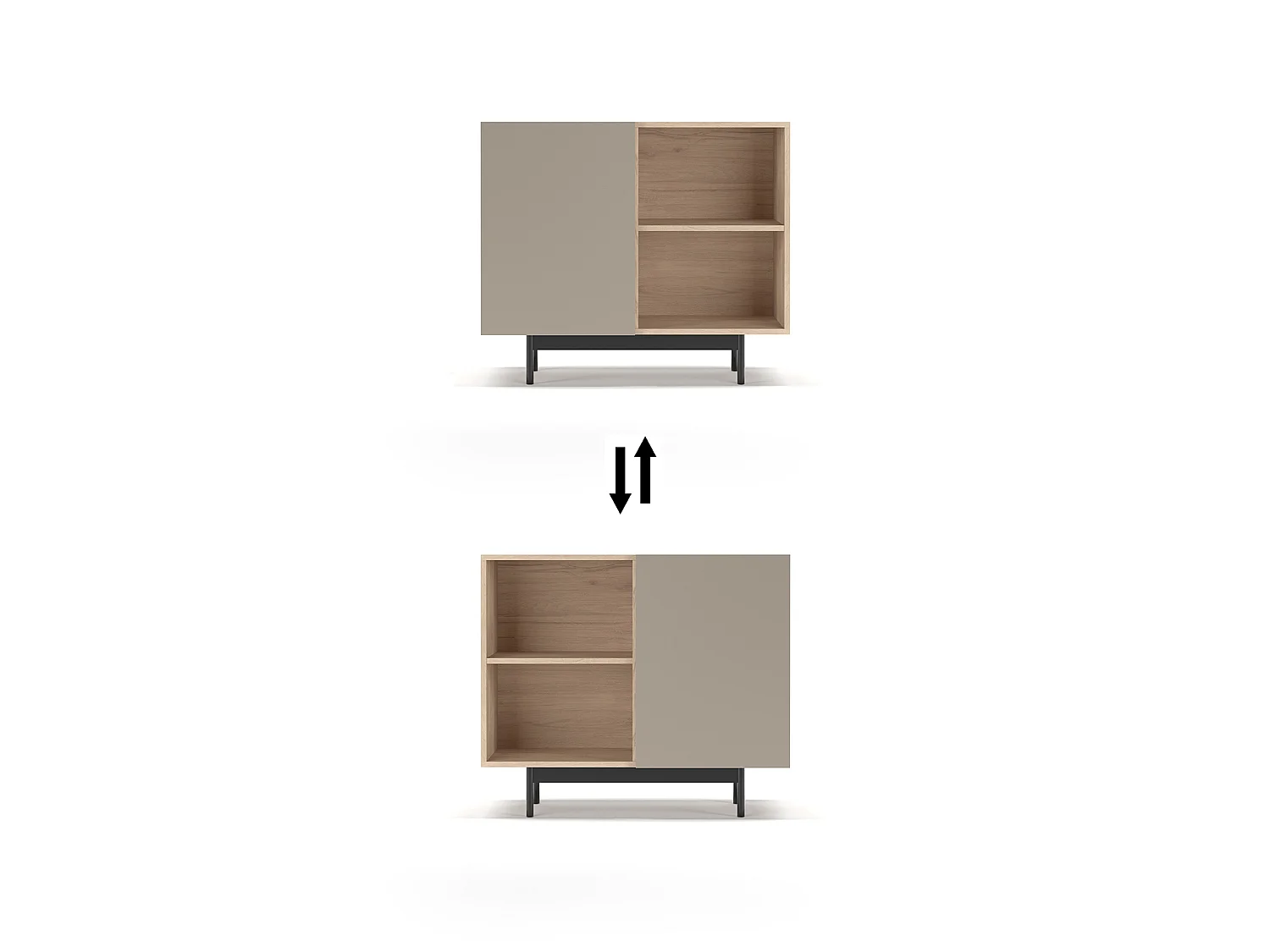 Buffet 1 porte - H78cm x L90cm x L34cm - chêne clair et taupe - Printed