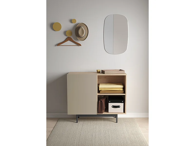 Buffet 1 porte - H78cm x L90cm x L34cm - chêne clair et taupe - Printed