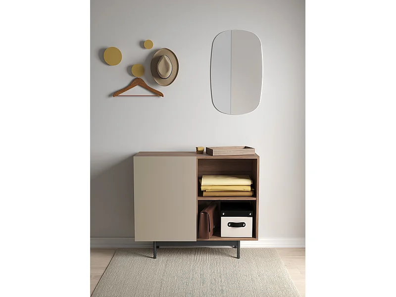 Buffet 1 porte - H78cm x L90cm x L34cm - noyer et taupe - Printed