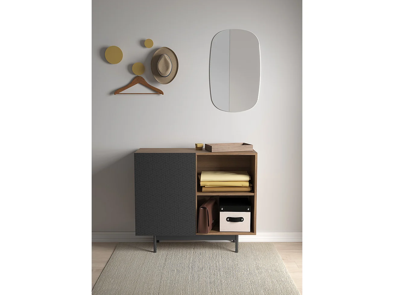 Aparador 1 puerta - A78cm x L90cm x F34cm - nogal y grafito - Printed Sérig