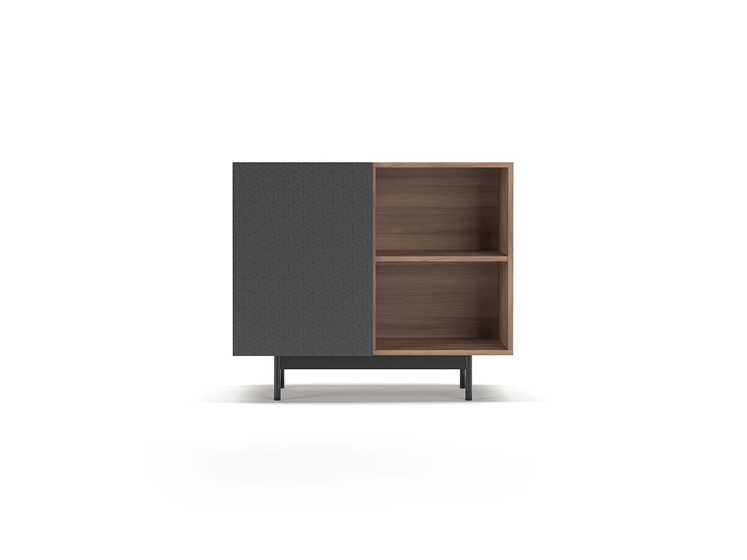 Buffet 1 porte - H78cm x L90cm x L34cm - noyer et graphite - Printed Sérig