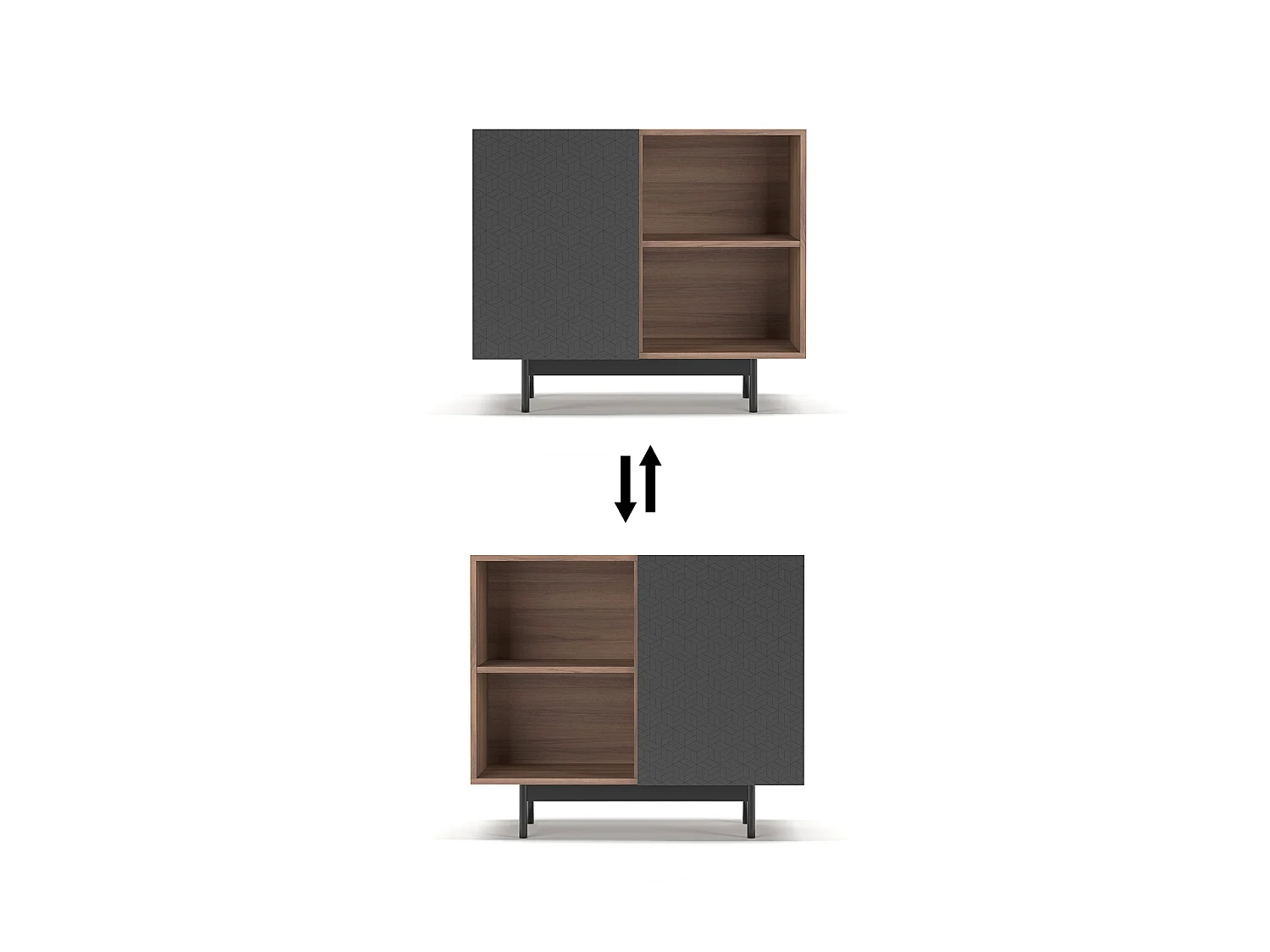 Buffet 1 porte - H78cm x L90cm x L34cm - noyer et graphite - Printed Sérig