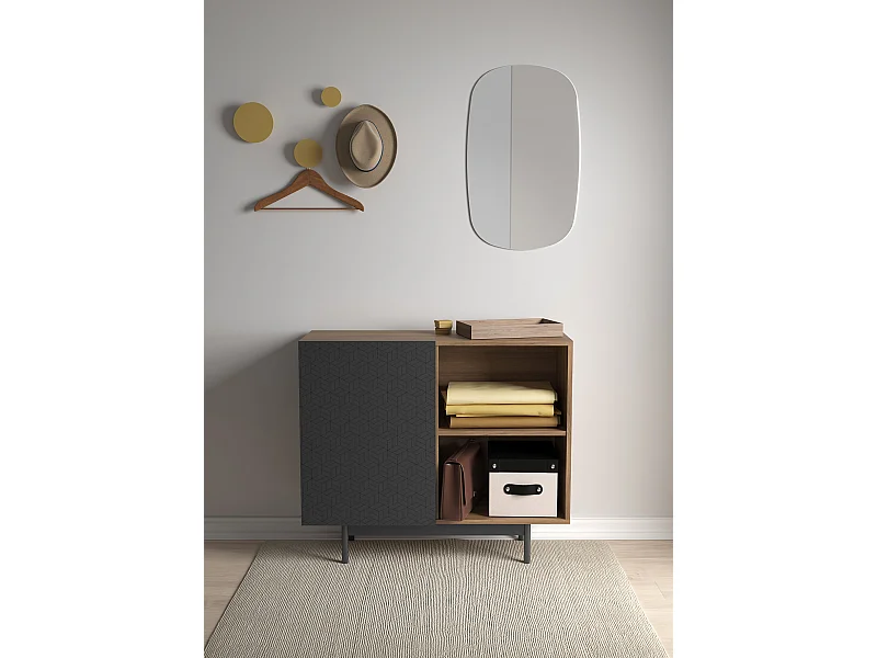 Buffet 1 porte - H78cm x L90cm x L34cm - noyer et graphite - Printed Sérig