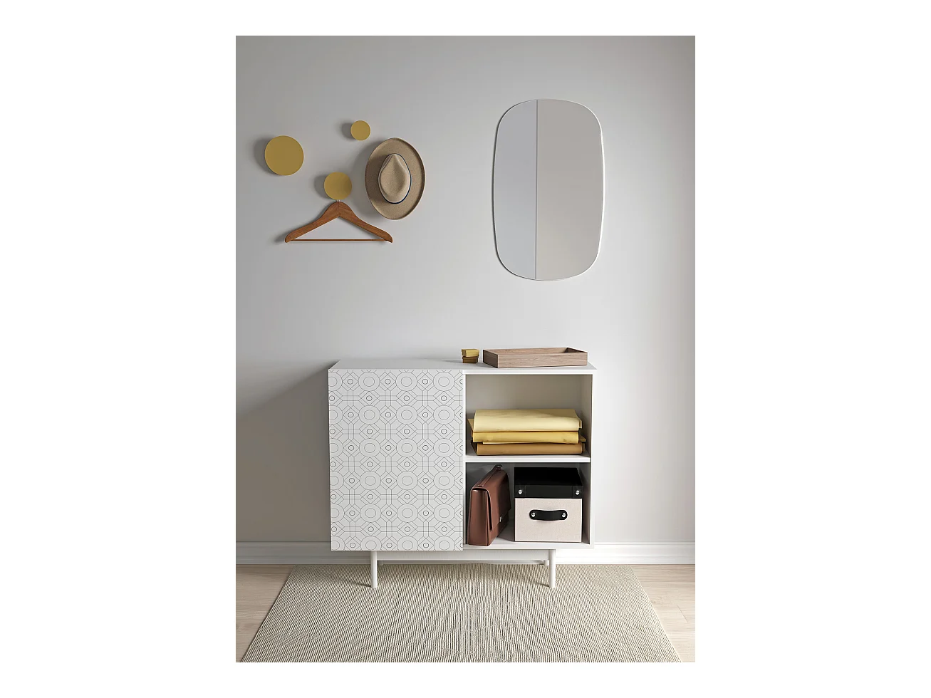 Buffet 1 porte - H78cm x L90cm x L34cm - blanc - Printed Sérig