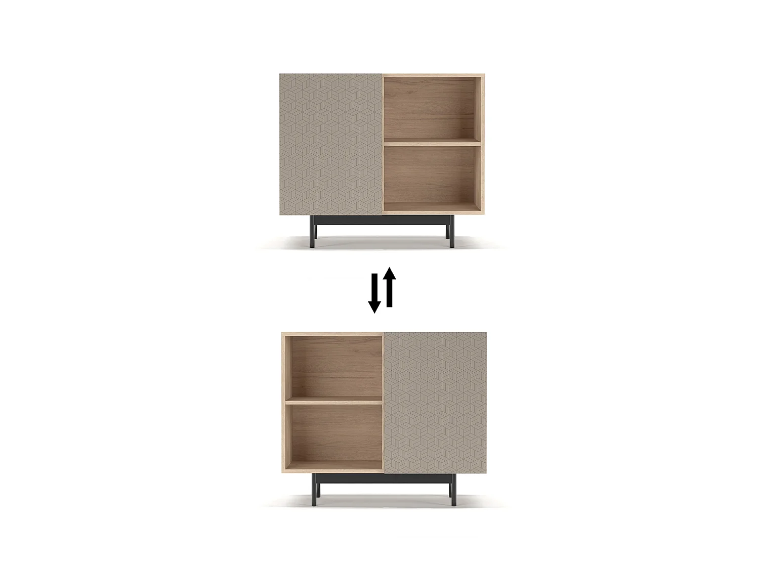 Buffet 1 porte - H78cm x L90cm x L34cm - chêne clair et taupe - Printed Sérig