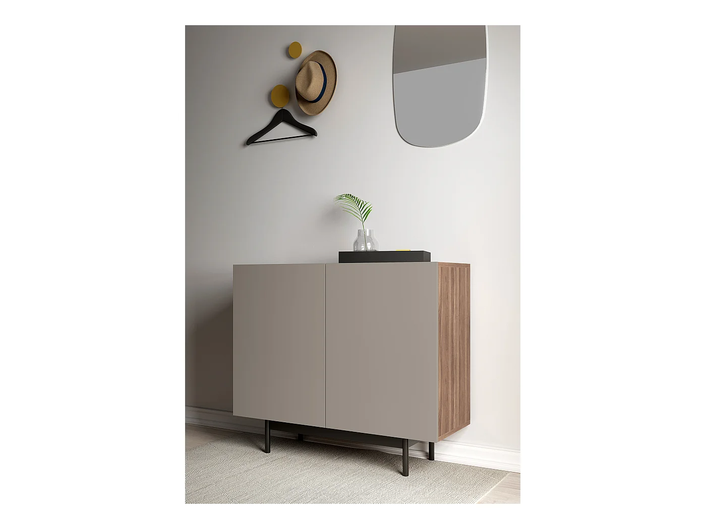 Buffet 2 portes - H78cm x L90cm x L34cm - noyer et taupe - Printed