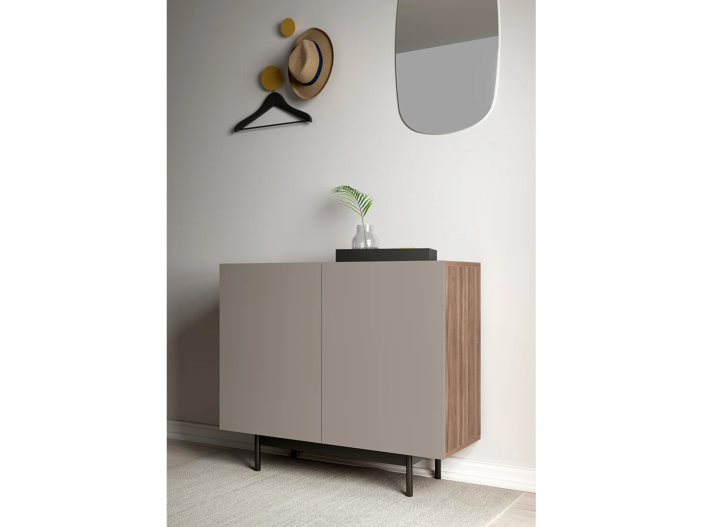 Buffet 2 portes - H78cm x L90cm x L34cm - noyer et taupe - Printed